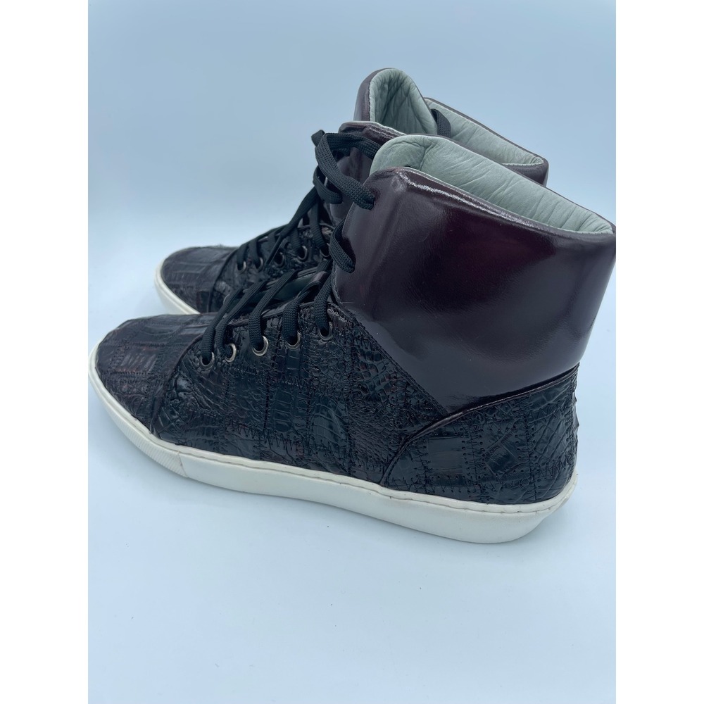 Belvedere Mens Black Cherry Crocodile Leather High Top Sneakers Vero Y01 Size 8 - Picture 4 of 10